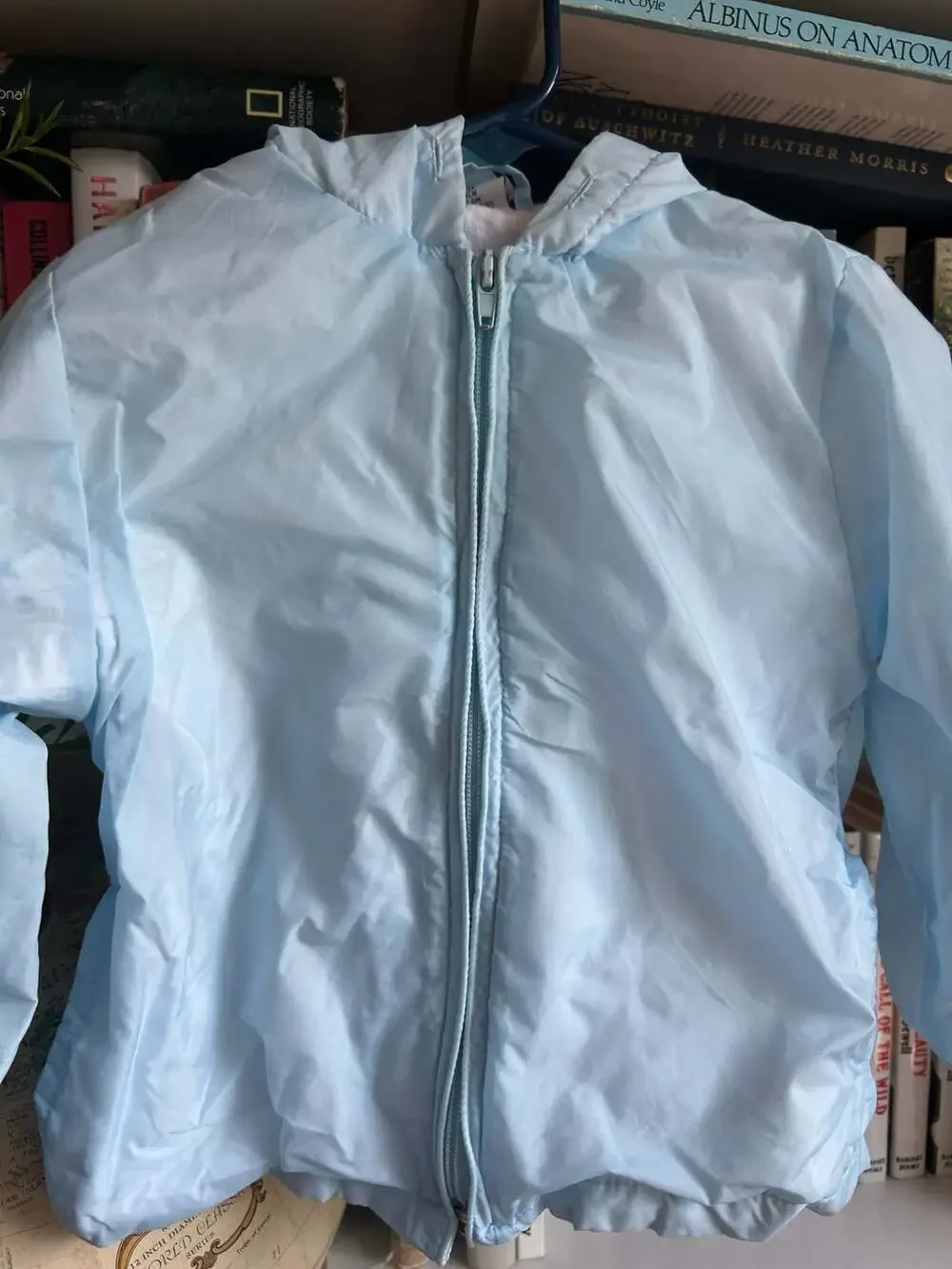Vintage Light Blue Full Zip Lightweight Windbreaker Jacket with Hood